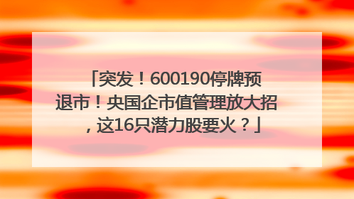 突发！600190停牌预退市！央国企市值管理放大招，这16只潜力股要火？