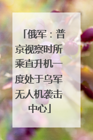 俄军：普京视察时所乘直升机一度处于乌军无人机袭击中心