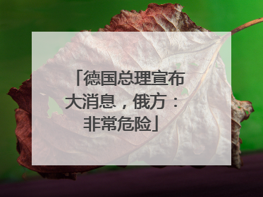 德国总理宣布大消息，俄方：非常危险